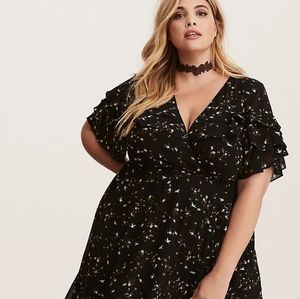 Torrid Black Floral Crane Bird Chiffon Dress 2x